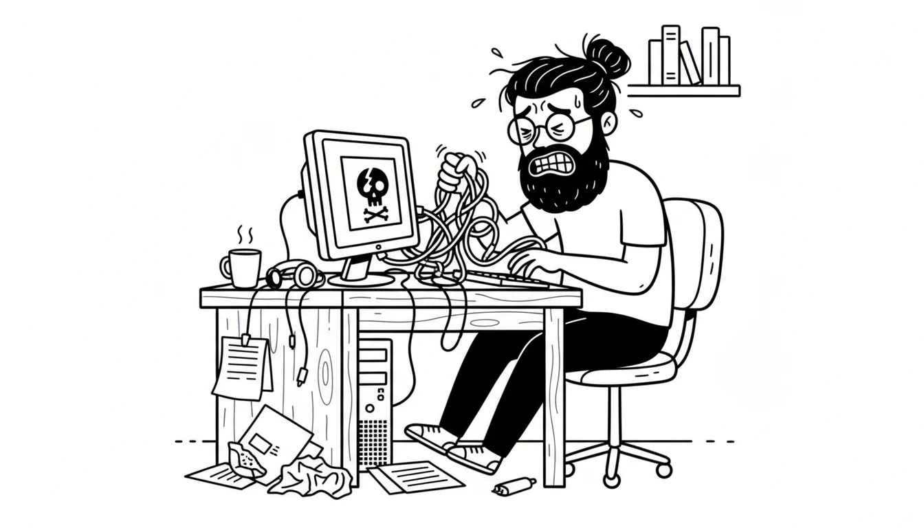 A frustrated person on a computer